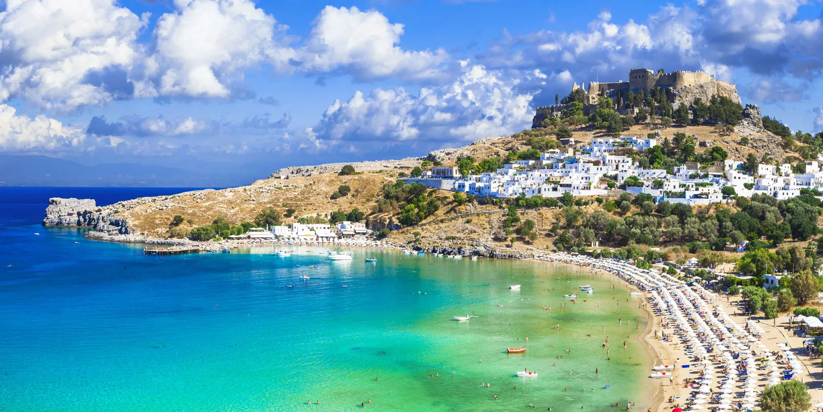 Beach of Lindos, on the island of Rhodes, Greece