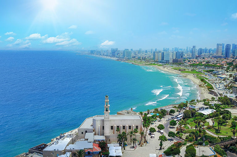 The beach and skyline of Tel Aviv