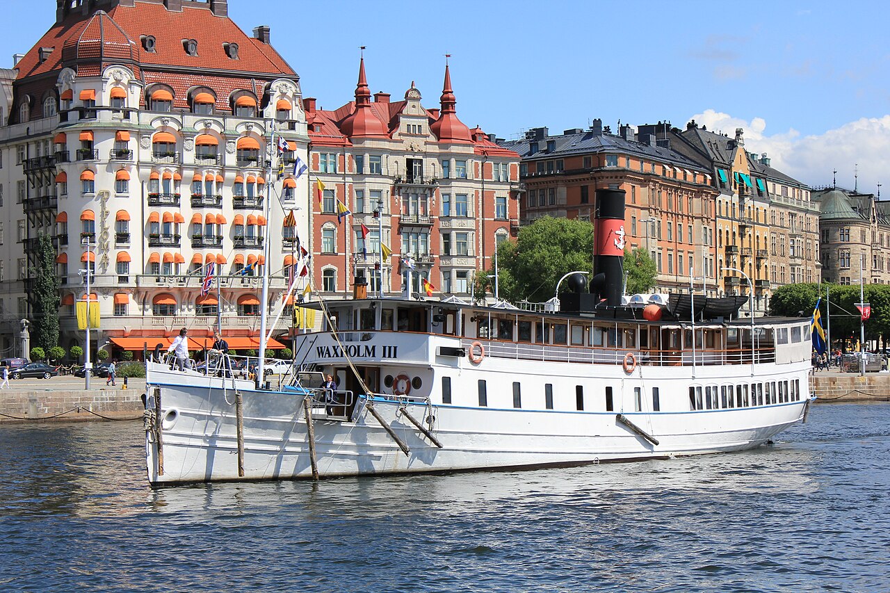 A boat on a river in Stockholm, Sweden