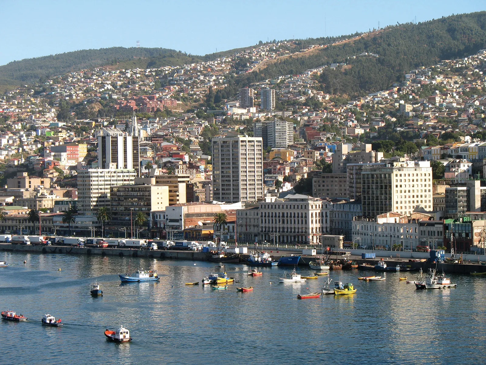 Boats in the water at Harbour Valparaiso, Chile