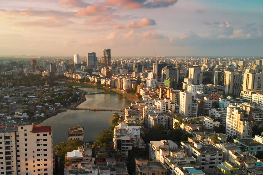 An aerial view of a city in Bangladesh