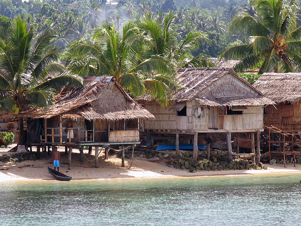 huts on the beach of Malaita island, Solomon Islands