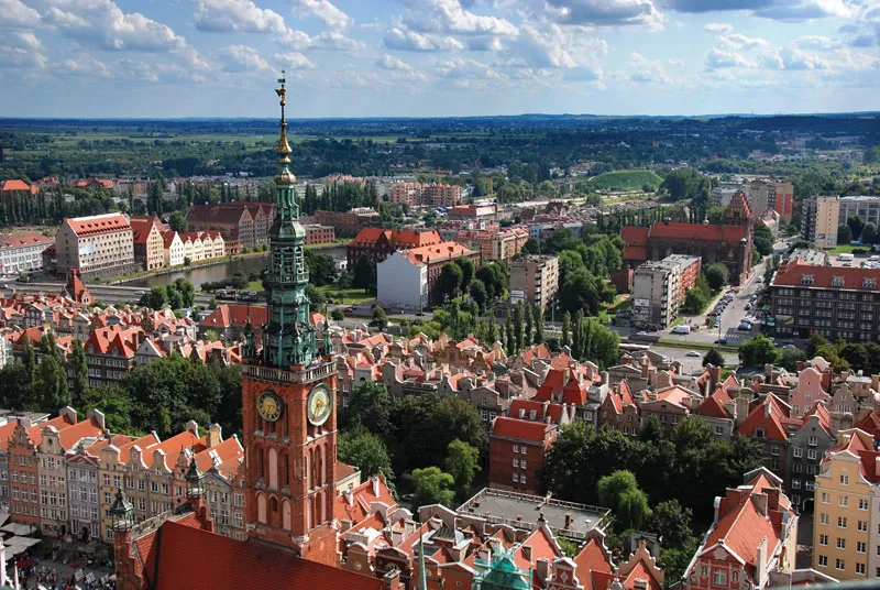 View of old red brick buildings in Gdansk, Poland