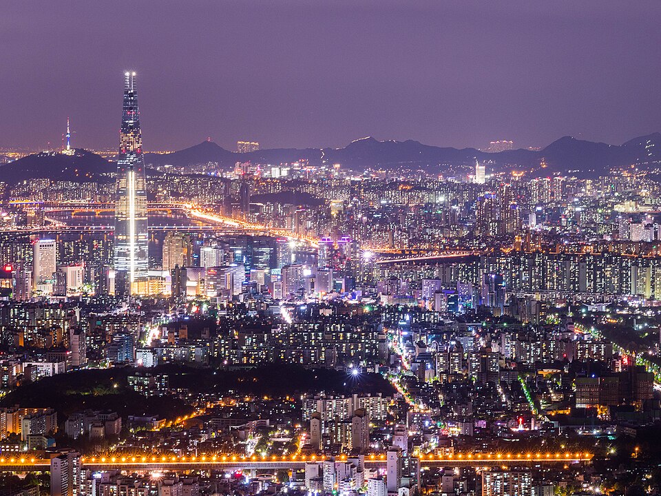 The bright city lights of Seoul at night  