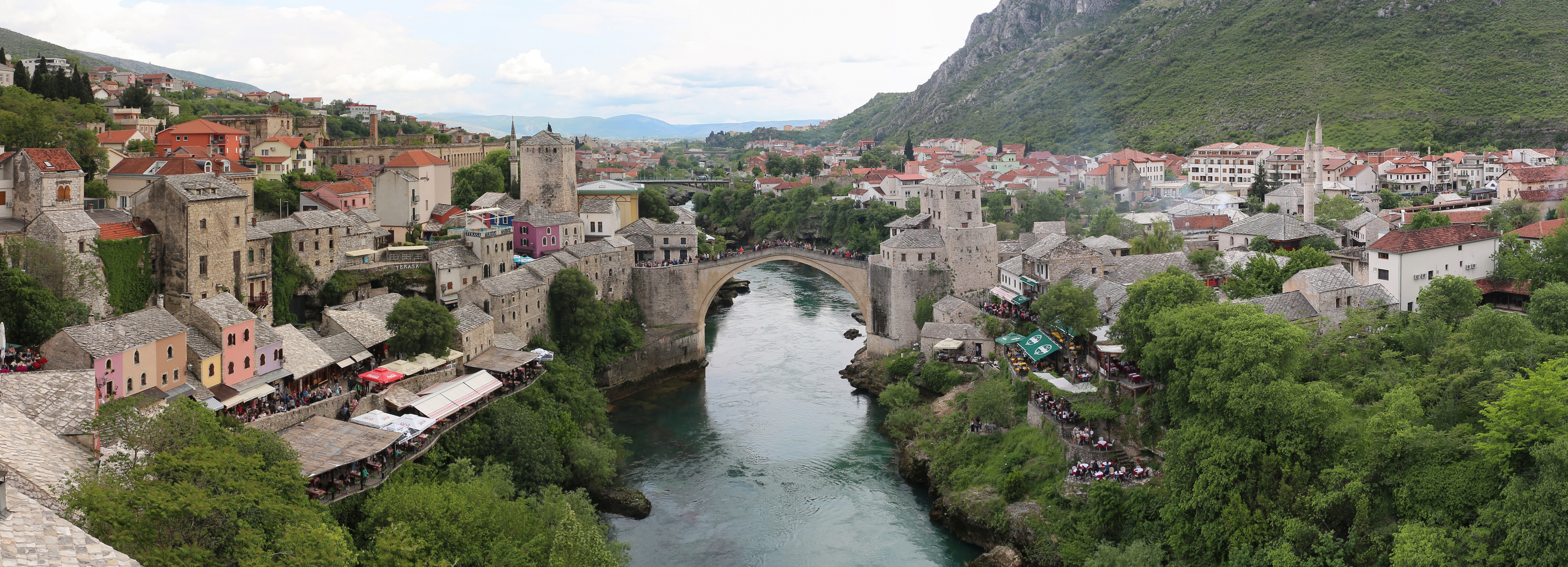 Stari Most surrounded by Medieval buildings 